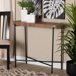 Console Tables-Kirkland's Home Oval Light Wood X Base Console Table Brown