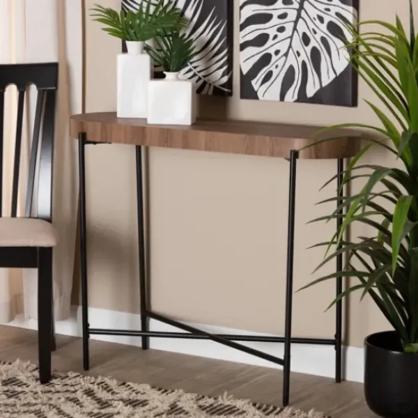 Console Tables-Kirkland's Home Oval Light Wood X Base Console Table Brown