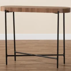 Console Tables-Kirkland's Home Oval Light Wood X Base Console Table Brown