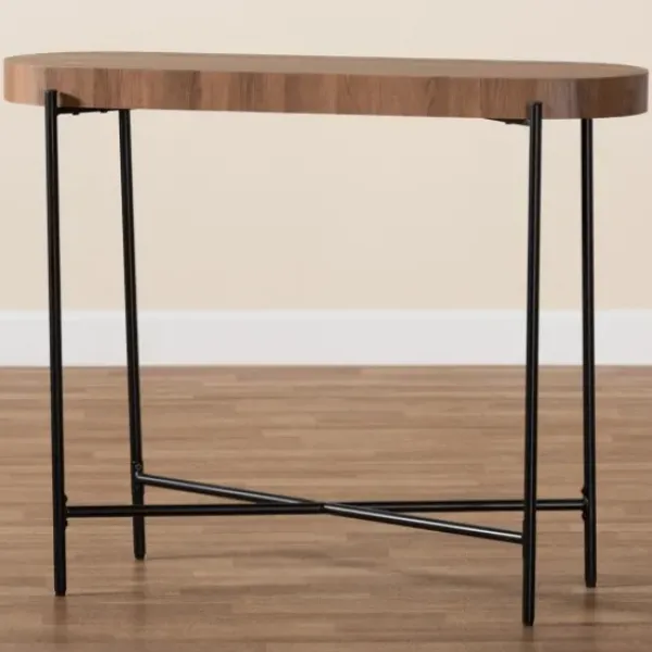 Console Tables-Kirkland's Home Oval Light Wood X Base Console Table Brown