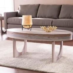 Coffee Tables-Kirkland's Home Oval Marbled Wood Coffee Table Brown