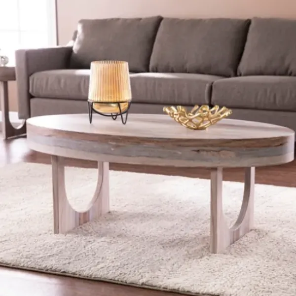 Coffee Tables-Kirkland's Home Oval Marbled Wood Coffee Table Brown