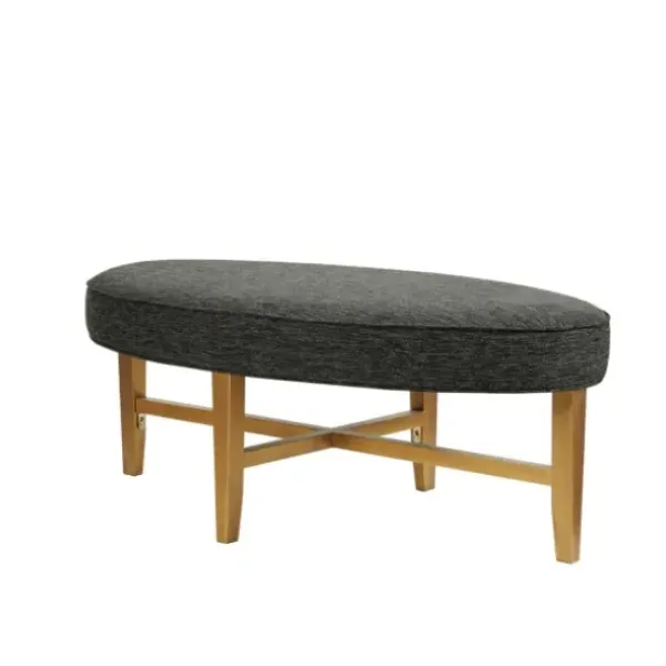 Benches & Ottomans-Kirkland's Home Oval Upholstered Welt Edge Ottoman Gray