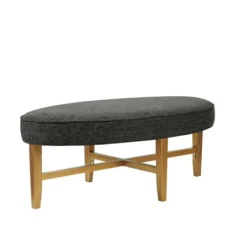 Benches & Ottomans-Kirkland's Home Oval Upholstered Welt Edge Ottoman Gray