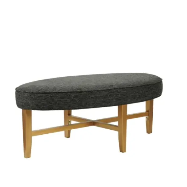 Benches & Ottomans-Kirkland's Home Oval Upholstered Welt Edge Ottoman Gray