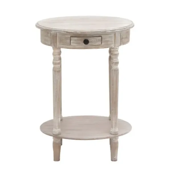 Accent & End Tables-Kirkland's Home Oval Washed Pine Wood Side Table White