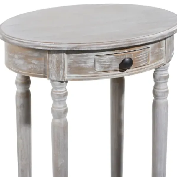 Accent & End Tables-Kirkland's Home Oval Washed Pine Wood Side Table White