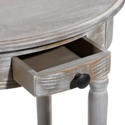 Accent & End Tables-Kirkland's Home Oval Washed Pine Wood Side Table White