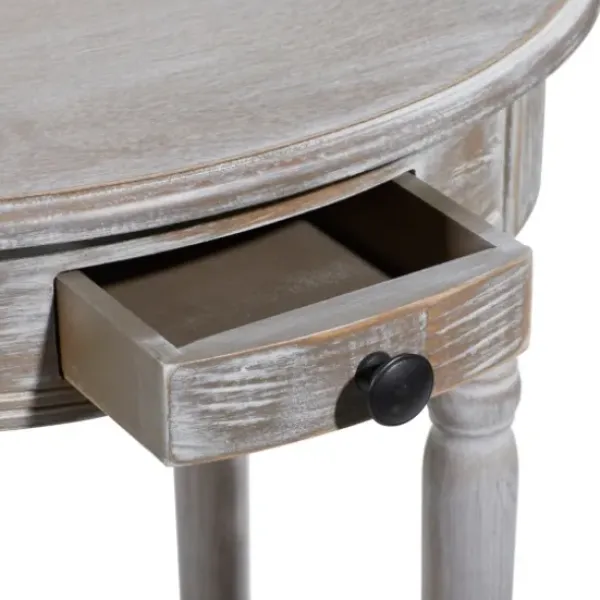 Accent & End Tables-Kirkland's Home Oval Washed Pine Wood Side Table White