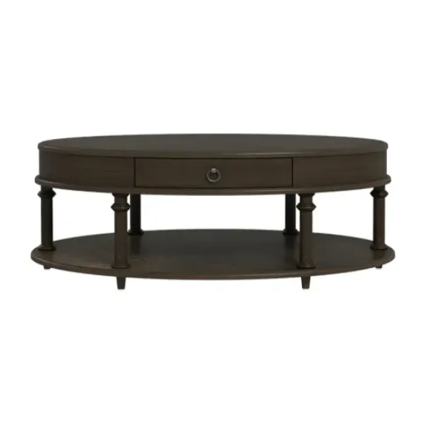 Coffee Tables-Kirkland's Home Oval Wood 2-Tier Coffee Table Brown