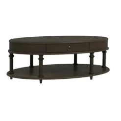 Coffee Tables-Kirkland's Home Oval Wood 2-Tier Coffee Table Brown