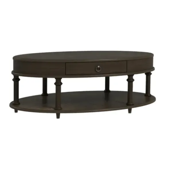 Coffee Tables-Kirkland's Home Oval Wood 2-Tier Coffee Table Brown