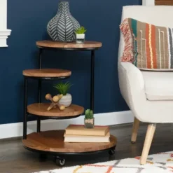 Accent & End Tables-Kirkland's Home Overlapping Acacia Wood Side Table Brown