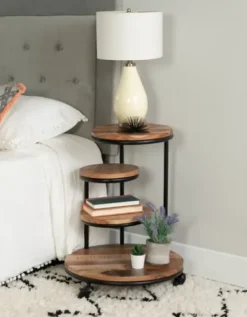 Accent & End Tables-Kirkland's Home Overlapping Acacia Wood Side Table Brown