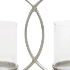 Candle Holders-Kirkland's Home Overlapping Halo Hurricane Candle Runner Silver