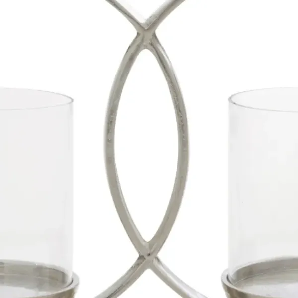 Candle Holders-Kirkland's Home Overlapping Halo Hurricane Candle Runner Silver