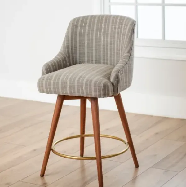 Bar Stools & Counter Height Stools-Kirkland's Home Paige Swivel Stripe Counter Stool Gray