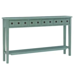 Console Tables-Kirkland's Home Paloma Teal 4-Drawer Console Table Green