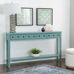 Console Tables-Kirkland's Home Paloma Teal 4-Drawer Console Table Green