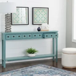 Console Tables-Kirkland's Home Paloma Teal 4-Drawer Console Table Green