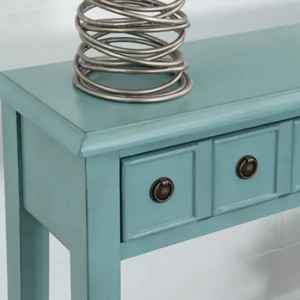 Console Tables-Kirkland's Home Paloma Teal 4-Drawer Console Table Green