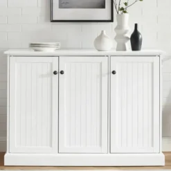 Cabinets & Sideboards-Kirkland's Home Paneled 3-Door Sideboard Cabinet White