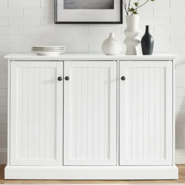 Cabinets & Sideboards-Kirkland's Home Paneled 3-Door Sideboard Cabinet White
