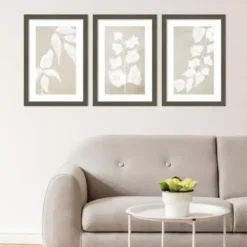 Framed Art-Kirkland's Home Paper Bark 3-Pc. Framed Wall Art Set White/Tan