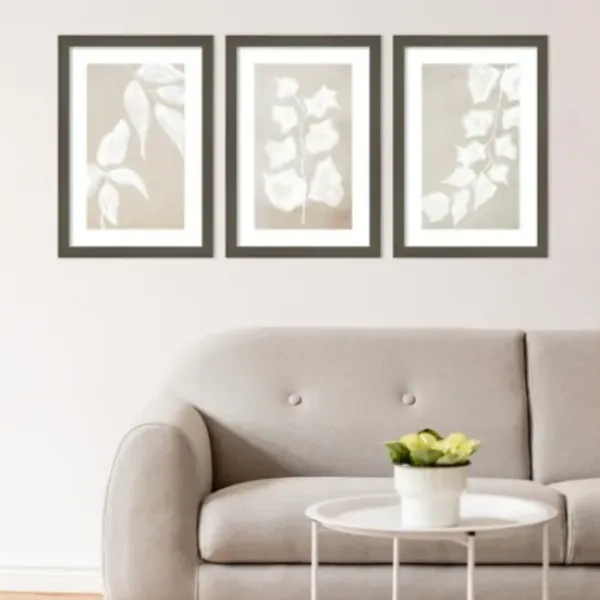 Framed Art-Kirkland's Home Paper Bark 3-Pc. Framed Wall Art Set White/Tan
