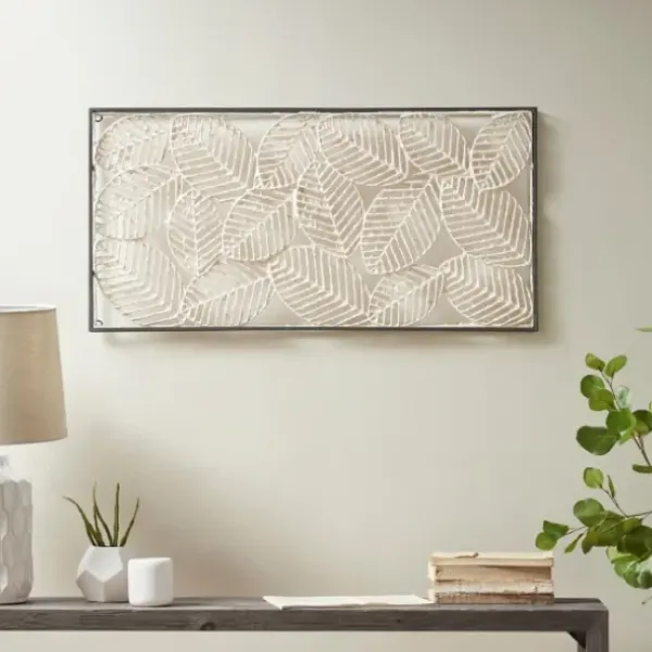 Wall Plaques-Kirkland's Home Paper Cloaked Leaves Metal Plaque White
