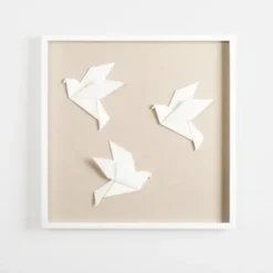 Wall Plaques-Kirkland's Home Paper Origami Birds Shadowbox Wall Plaque White/Tan