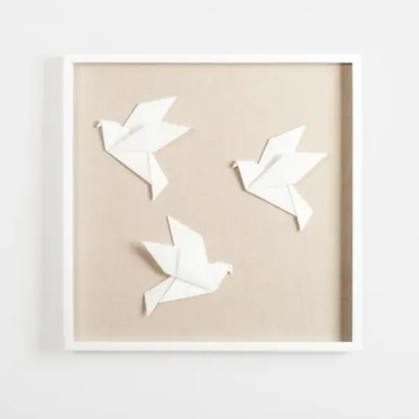 Wall Plaques-Kirkland's Home Paper Origami Birds Shadowbox Wall Plaque White/Tan