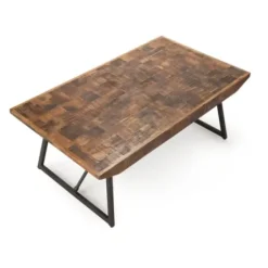 Coffee Tables-Kirkland's Home Parquet Willa Metal Base Coffee Table Tan
