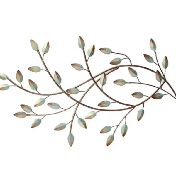 Wall Plaques-Kirkland's Home Patina Blowing Leaves Metal Wall Plaque Gold/Blue/Green