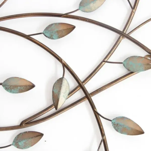 Wall Plaques-Kirkland's Home Patina Blowing Leaves Metal Wall Plaque Gold/Blue/Green