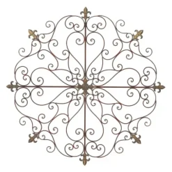 Wall Plaques-Kirkland's Home Patina Metal Floral Crest Wall Plaque Brown