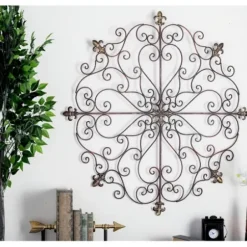 Wall Plaques-Kirkland's Home Patina Metal Floral Crest Wall Plaque Brown