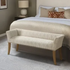 Benches & Ottomans-Kirkland's Home Patterned Short Wingback Upholstered Bench Ivory