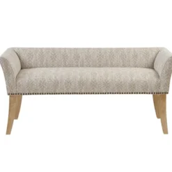 Benches & Ottomans-Kirkland's Home Patterned Short Wingback Upholstered Bench Ivory