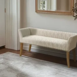 Benches & Ottomans-Kirkland's Home Patterned Short Wingback Upholstered Bench Ivory
