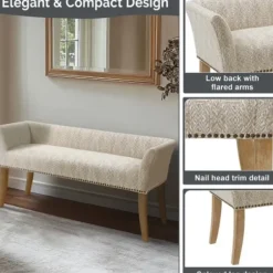 Benches & Ottomans-Kirkland's Home Patterned Short Wingback Upholstered Bench Ivory