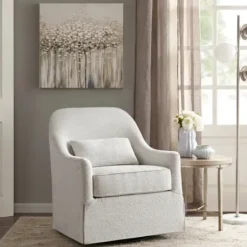 Accent Chairs-Kirkland's Home Patterned Upholstered Swivel Glider Chair White