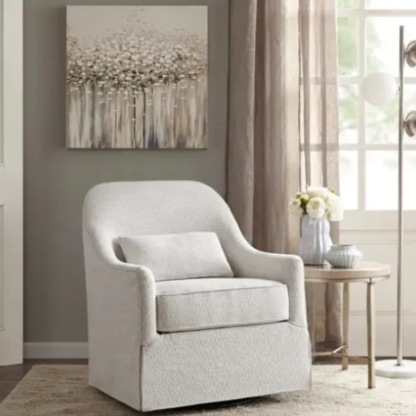Accent Chairs-Kirkland's Home Patterned Upholstered Swivel Glider Chair White