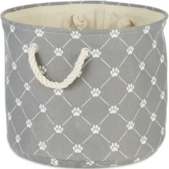 Baskets & Boxes-Kirkland's Home Paw Trellis Round Basket, 12 In. Gray