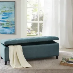 Benches & Ottomans-Kirkland's Home Peacock Button Tufted Storage Bench Blue