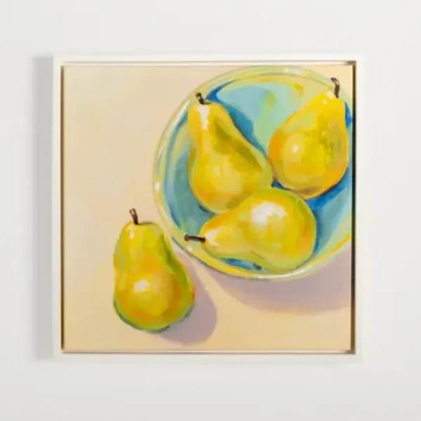 Framed Art-Kirkland's Home Pears In A Turquoise Bowl Framed Canvas Art Print Yellow/Blue