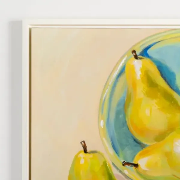 Framed Art-Kirkland's Home Pears In A Turquoise Bowl Framed Canvas Art Print Yellow/Blue
