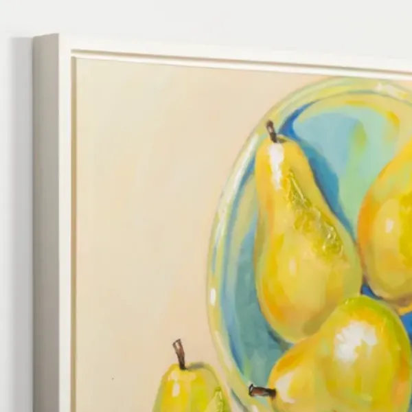 Framed Art-Kirkland's Home Pears In A Turquoise Bowl Framed Canvas Art Print Yellow/Blue