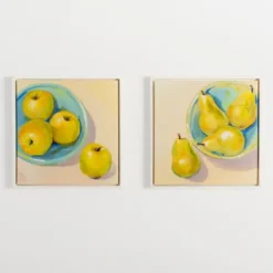 Framed Art-Kirkland's Home Pears In A Turquoise Bowl Framed Canvas Art Print Yellow/Blue