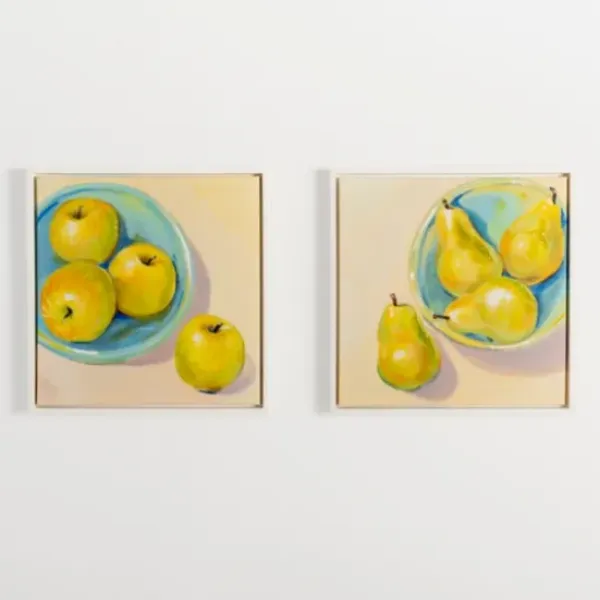 Framed Art-Kirkland's Home Pears In A Turquoise Bowl Framed Canvas Art Print Yellow/Blue